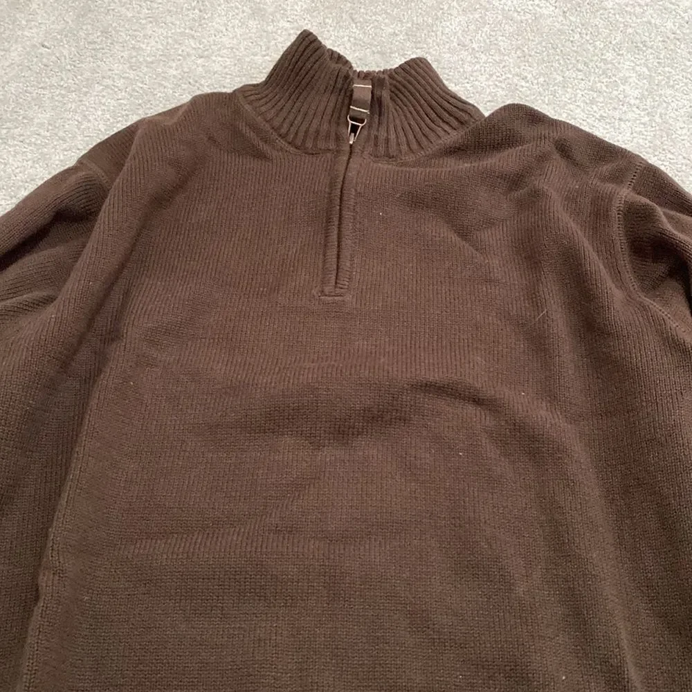 Eddie Bauer size M 100% cotton brown long sleeve sweater heavy quarter zip - Picture 2 of 6